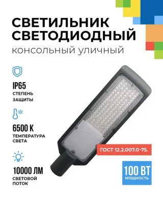 FL-LED Street  100W  Grey  6500K   460*145*27мм  10000Лм  110-240В (светильник консольный LED, d-50мм)